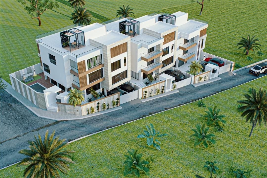 Résidence de trois duplex — vue aérienne 3D